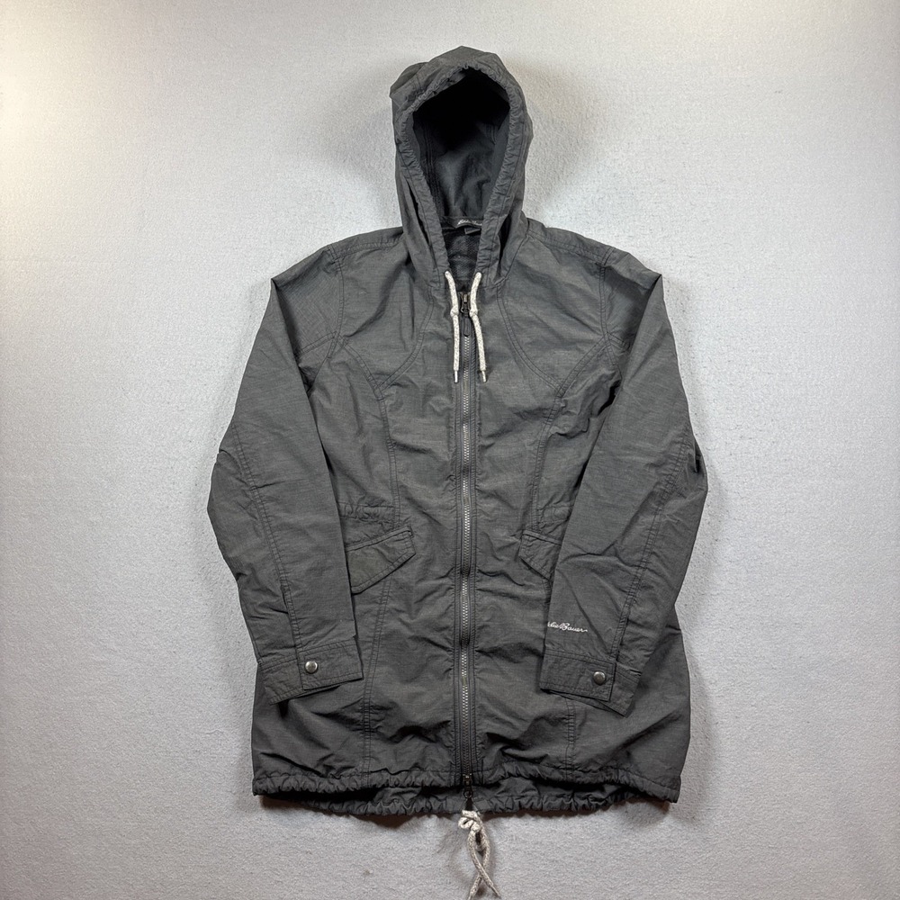 Eddie Bauer Jacket Women Medium Charcoal Hooded Full Zip Lightweight Windbreaker